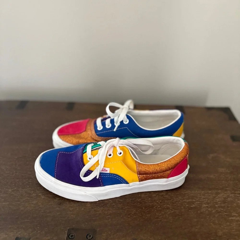 Vans Era Rainbow Pride Patchwork Sneakers Glitter Suede  Womens 7 Multicolor